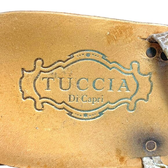 Tuccia Di Capri Embossed Leather Strappy Wedge Sandals - Picture 2 of 11